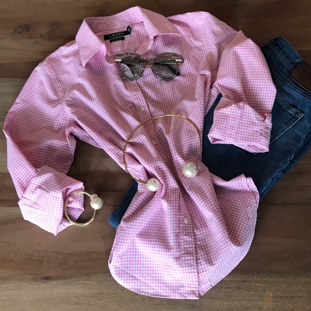 Women's Ralph Lauren Pink Gingham Button-Down